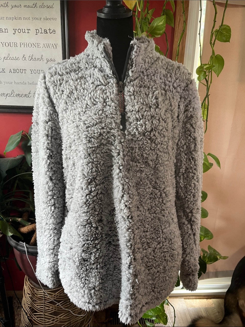 Weatherproof Gray Teddy Sherpa Half-Zip Jacket